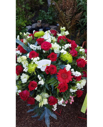 Dernier hommage Coussin de fleurs rouge et blanc