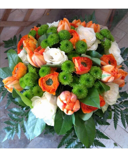 bouquet rond orange et vert