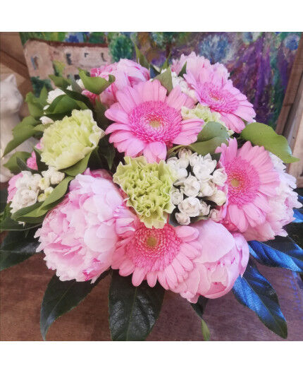 BOUQUET ROND ROSE ET BLANC